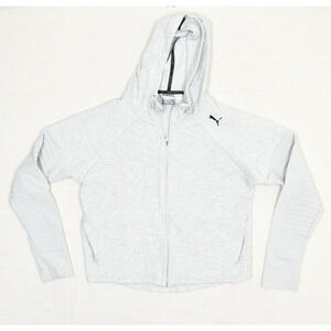 Puma Women's Full Zip Sweat Lounge Jacket Hooded Solid Cotton Gray Size M Active